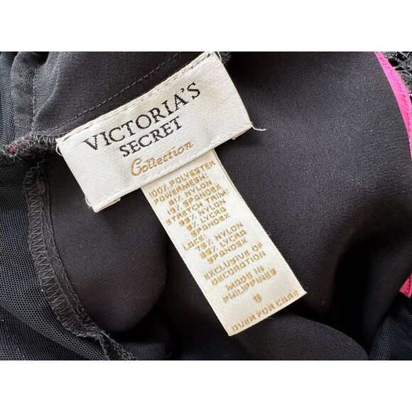 Vintage Victoria's Secret Black Slip Dress with Pink Trim & Lace Detail size 8 - Picture 3 of 9